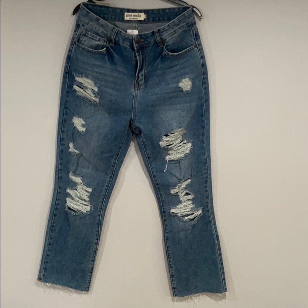 Destructed Straight Leg Jeans